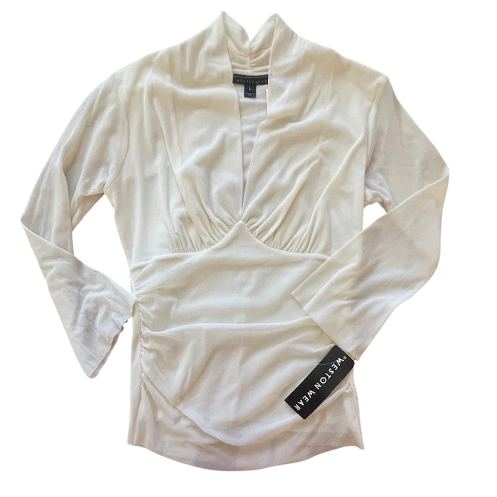 NWT VINTAGE Weston Wear Cream Long Sleeve Blouse Sz L